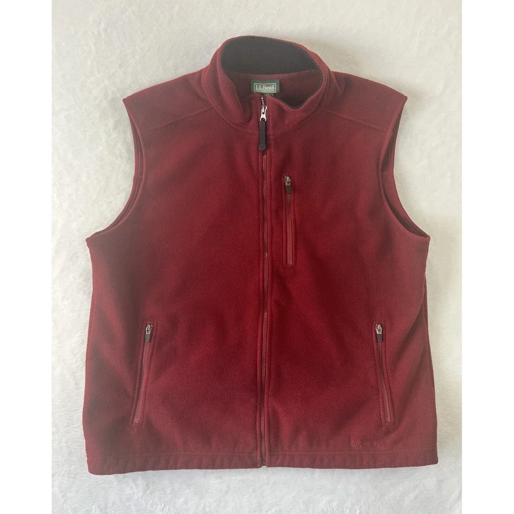 LL Bean Vest Mens Size XL Red‎ Sweater Fleece Full Zip Outdoors Camping Fishing